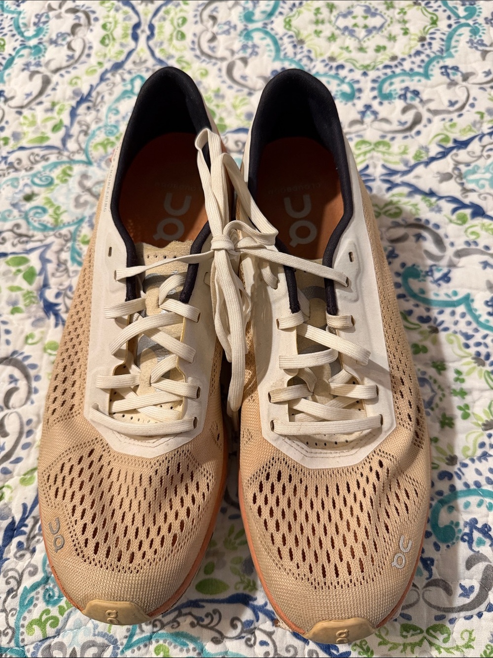 On Running Neutral Trainers in Beige and Peach